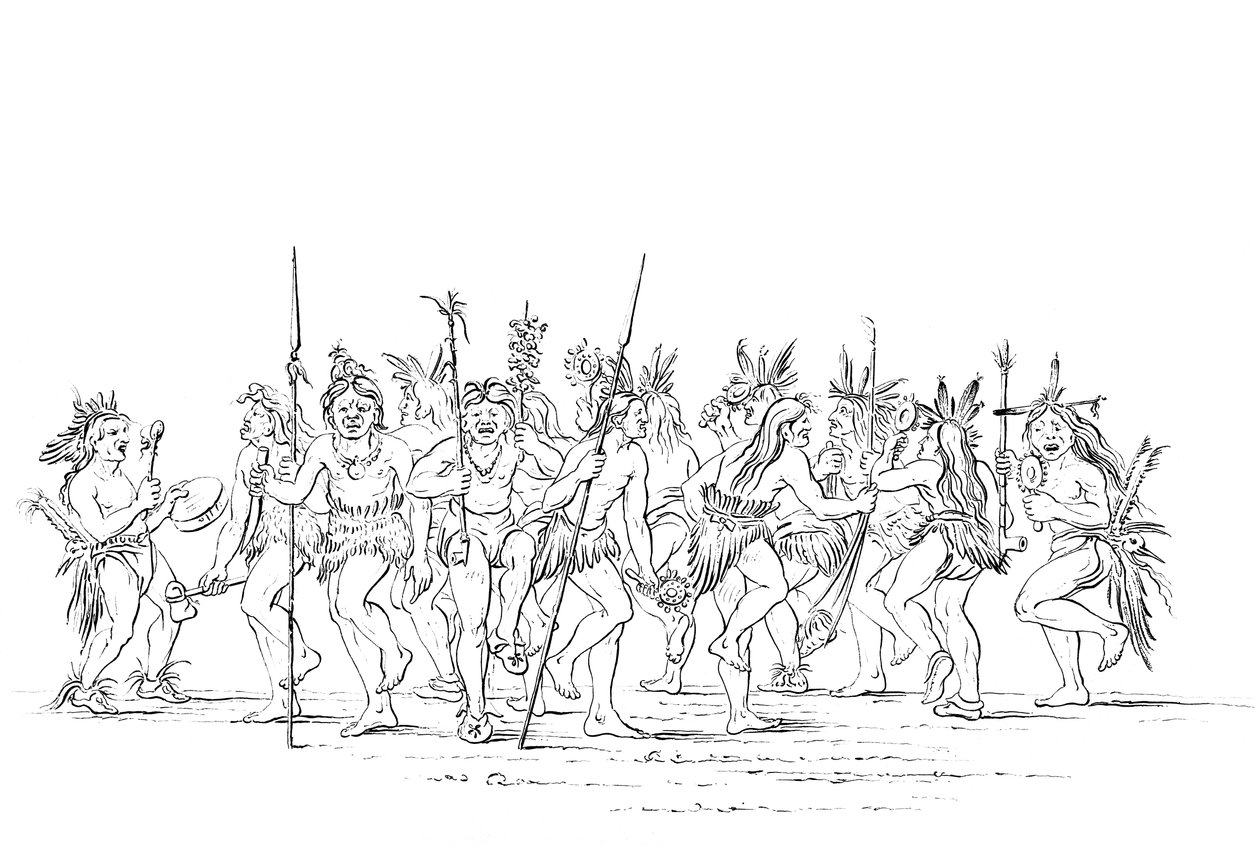 La tribù Sioux che esegue una danza dei mendicanti, 1841 da Myers and Co