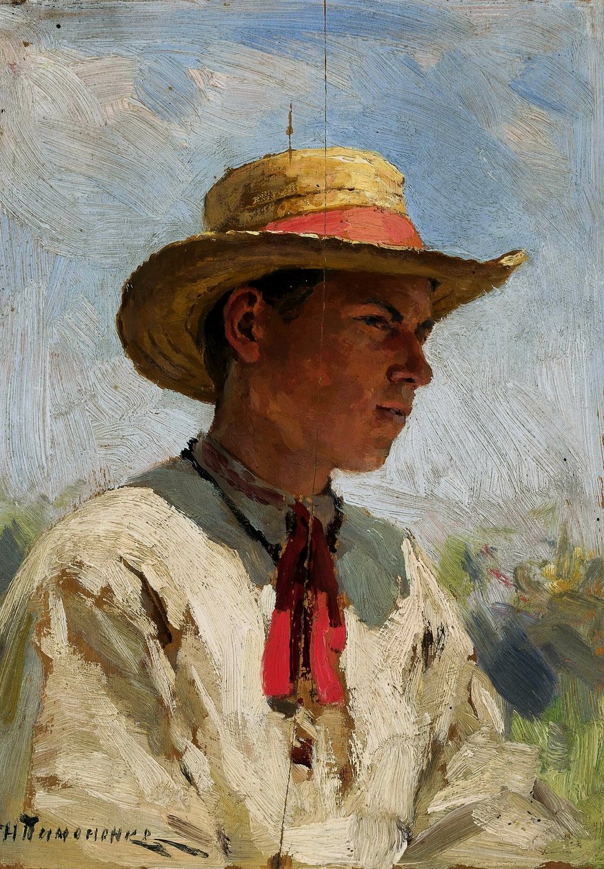 Studio di un ragazzo con cappello di paglia da Mykola Kornylijowytsch Pymonenko