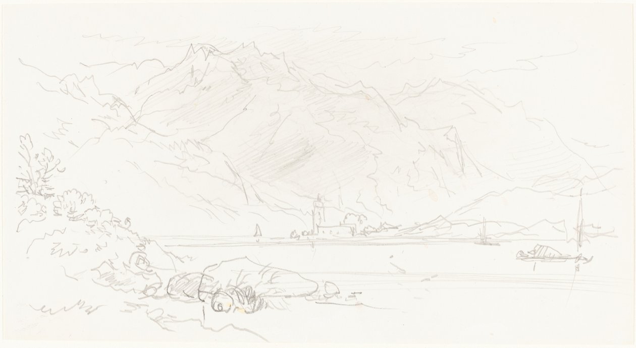Lago in un paesaggio montuoso da Myles Birket Foster