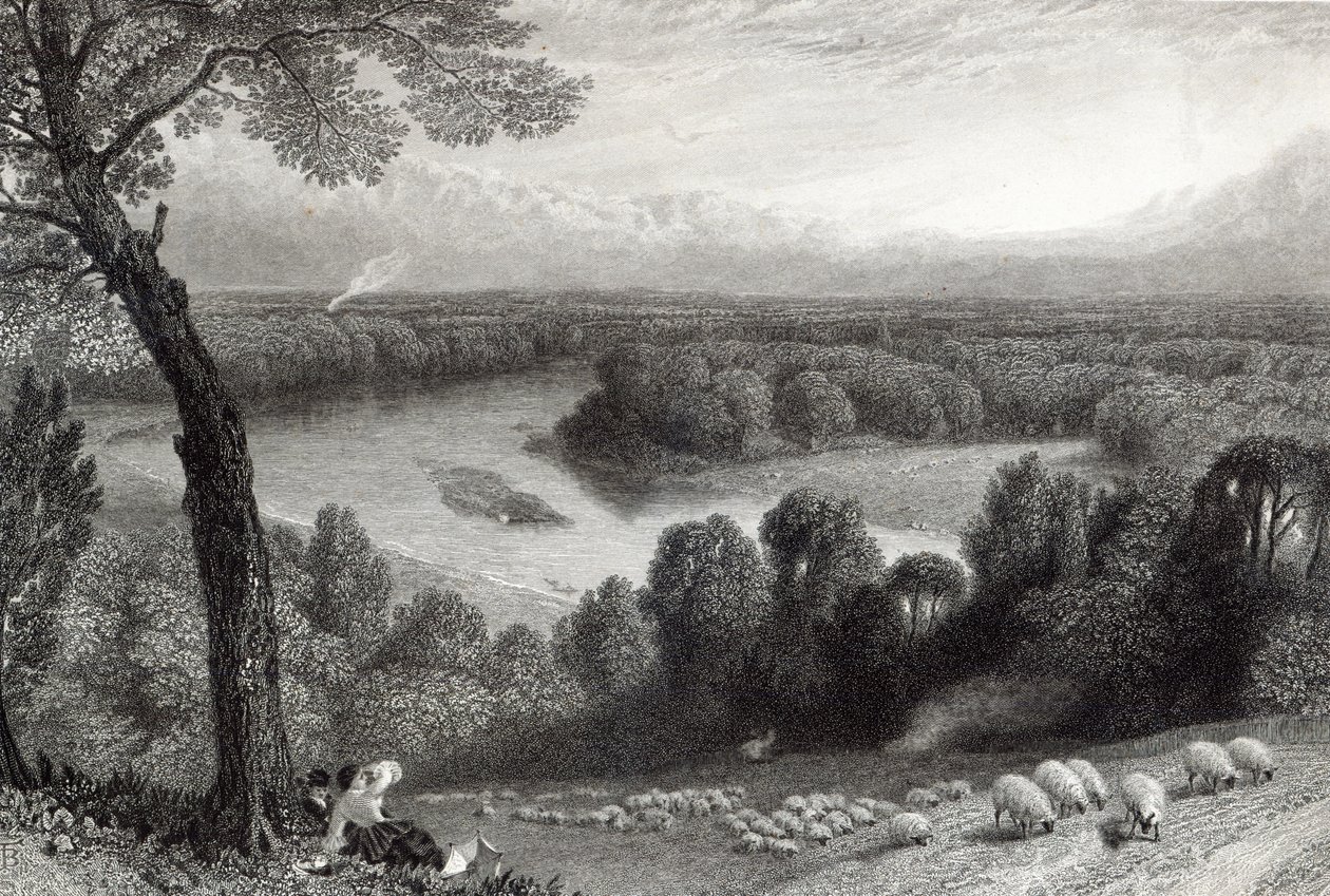 Il Tamigi da Richmond Hill, inciso da J. Saddler, stampato da Cassell, Petter e Galvin da Myles Birket Foster