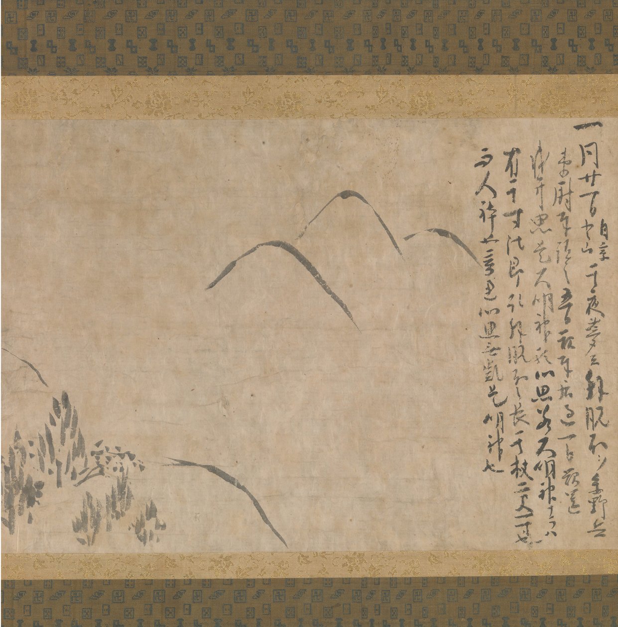 Sezione del diario dei sogni Yume no ki con uno schizzo di montagne, ca. 1203-10 da Myoe Koben