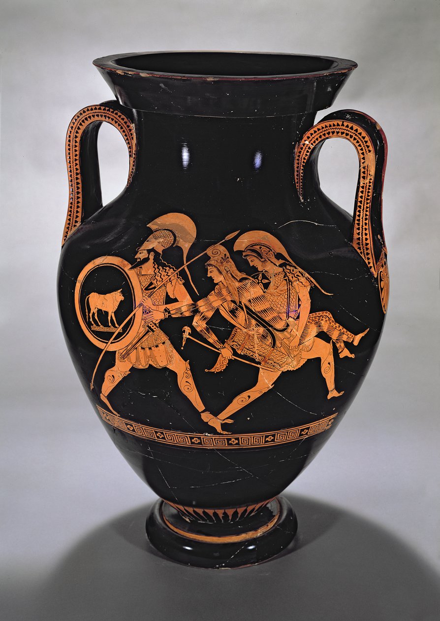 Anfora a figure rosse attica raffigurante il rapimento di Antiope con Teseo e Piritoo, c.500-490 a.C. da Myson