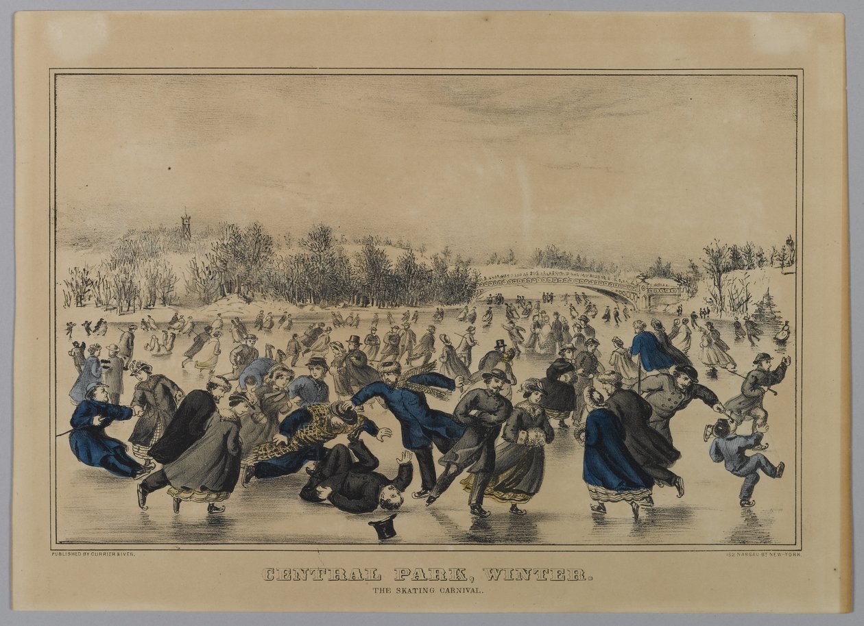 Central Park, inverno. Il carnevale del pattinaggio. da N. and Ives, J.M. Currier