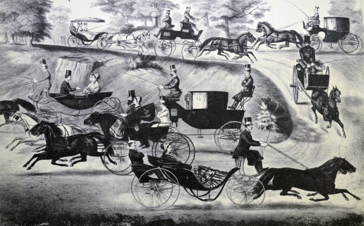 Carrozze alla moda a Central Park da N. and Ives, J.M. Currier