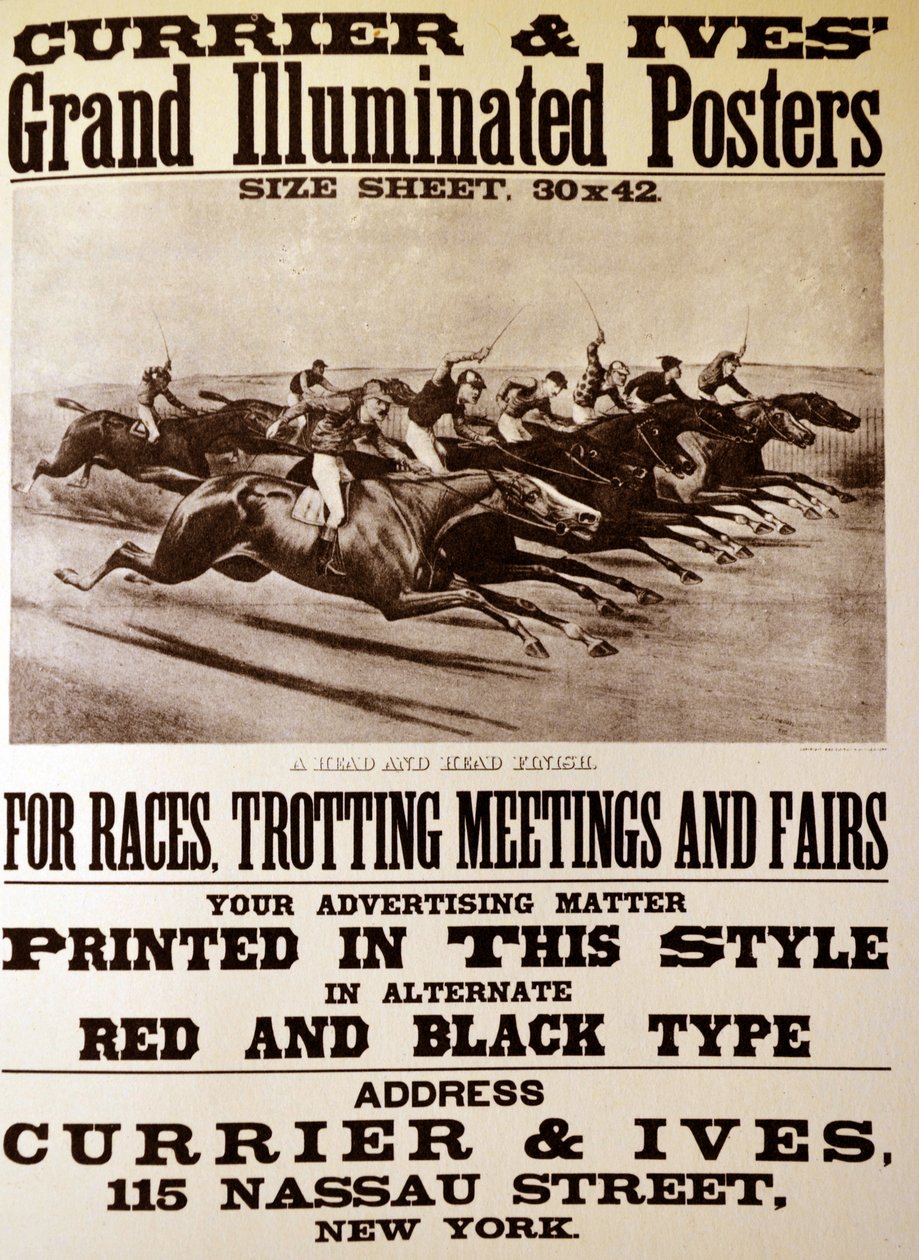 Grandi poster illuminati per gare, incontri di trotto e fiere da N. and Ives, J.M. Currier