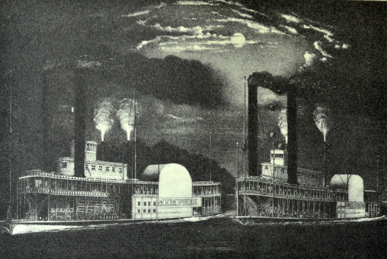Corsa di mezzanotte sul Mississippi da N. and Ives, J.M. Currier
