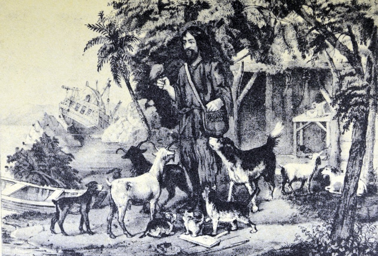 Robinson Crusoe e i suoi animali da N. and Ives, J.M. Currier