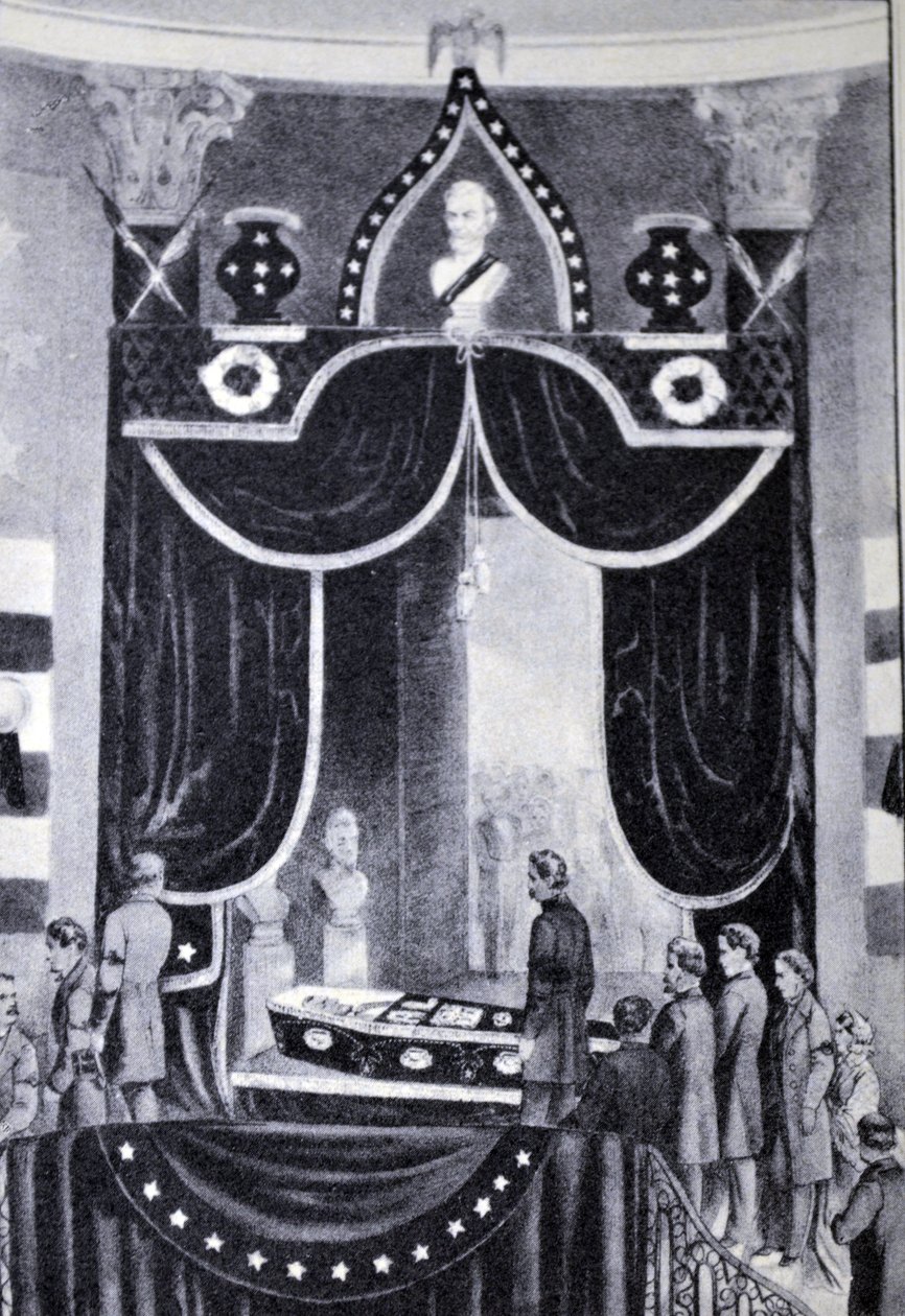 Il corpo del presidente martire, Abraham Lincoln da N. and Ives, J.M. Currier