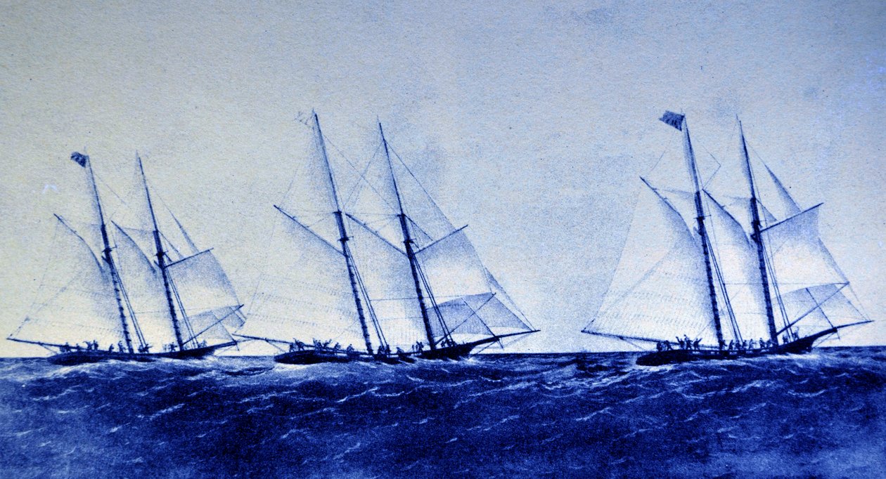 La grande regata oceanica tra Henrietta, Fleetwing e Vesta da N. and Ives, J.M. Currier