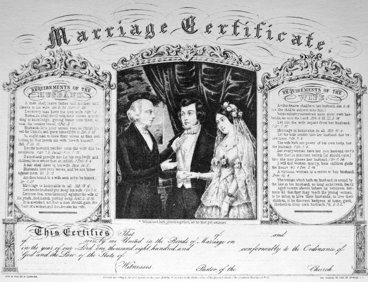 Il certificato di matrimonio da N. and Ives, J.M. Currier