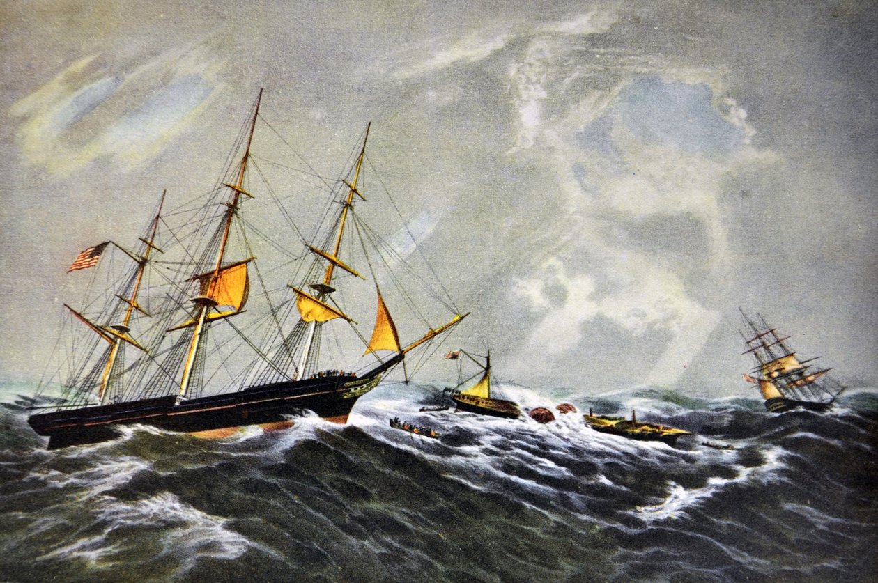 Il naufragio della nave a vapore San-Francisco da N. and Ives, J.M. Currier