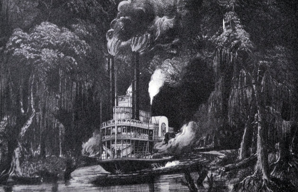 Attraverso il bayou alla luce delle torce da N. and Ives, J.M. Currier