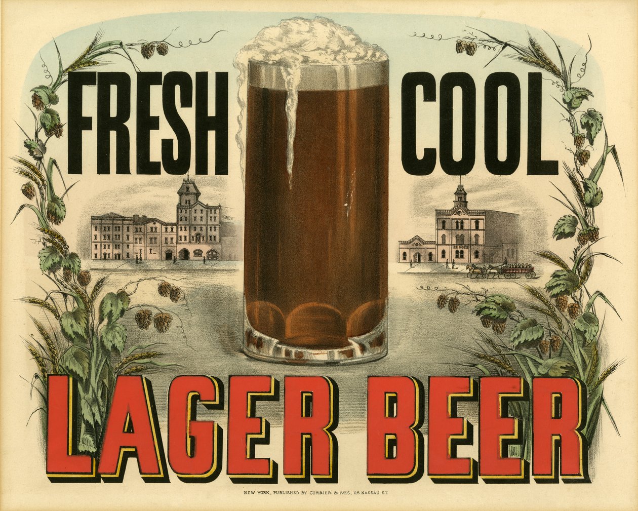 Birra fresca e leggera da N. and Ives, J.M. Currier