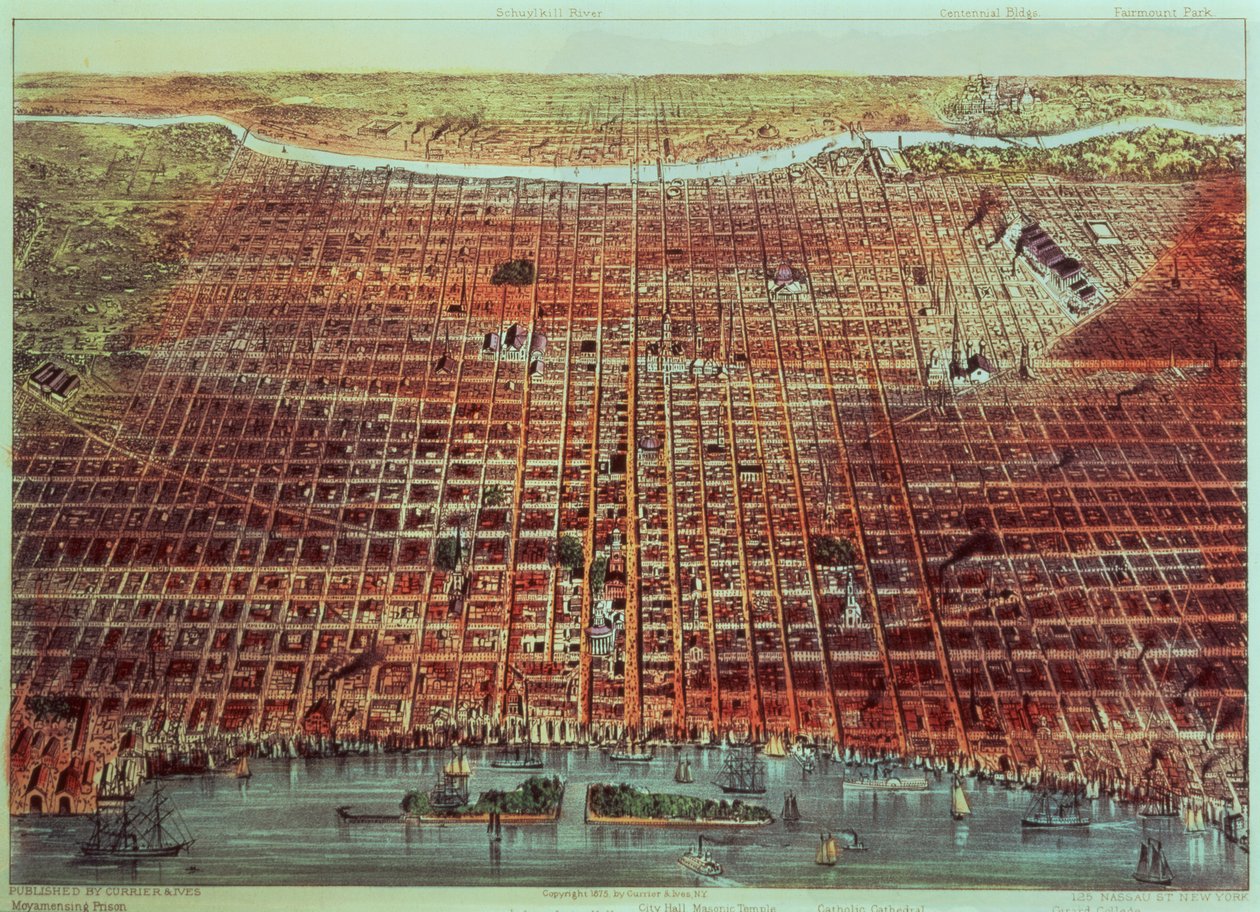 Veduta generale di Filadelfia, 1875 da N. and Ives, J.M. Currier