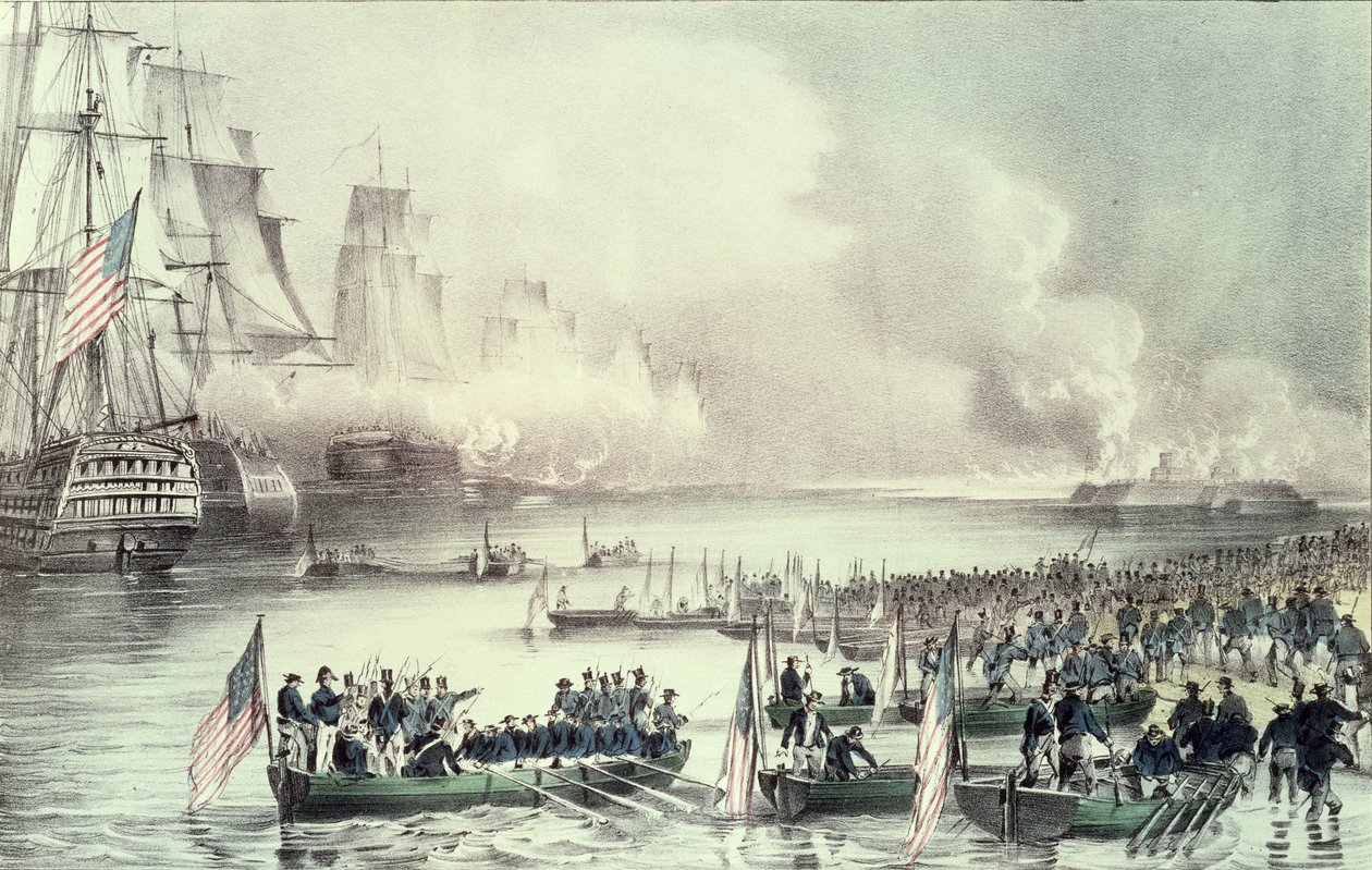 Sbarco delle forze americane a Vera Cruz, sotto il generale Scott, marzo 1847 da N. and Ives, J.M. Currier