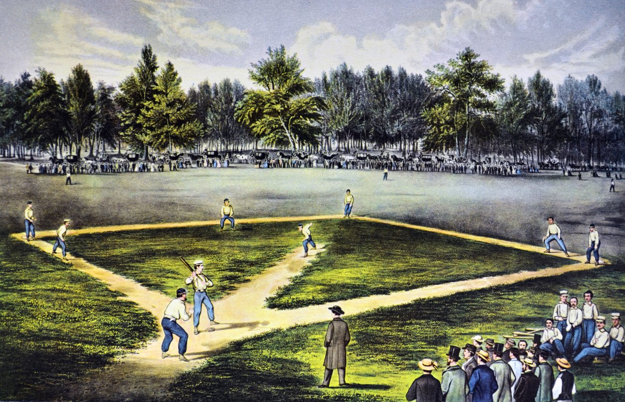 Il gioco nazionale americano del baseball da N. and Ives, J.M. Currier
