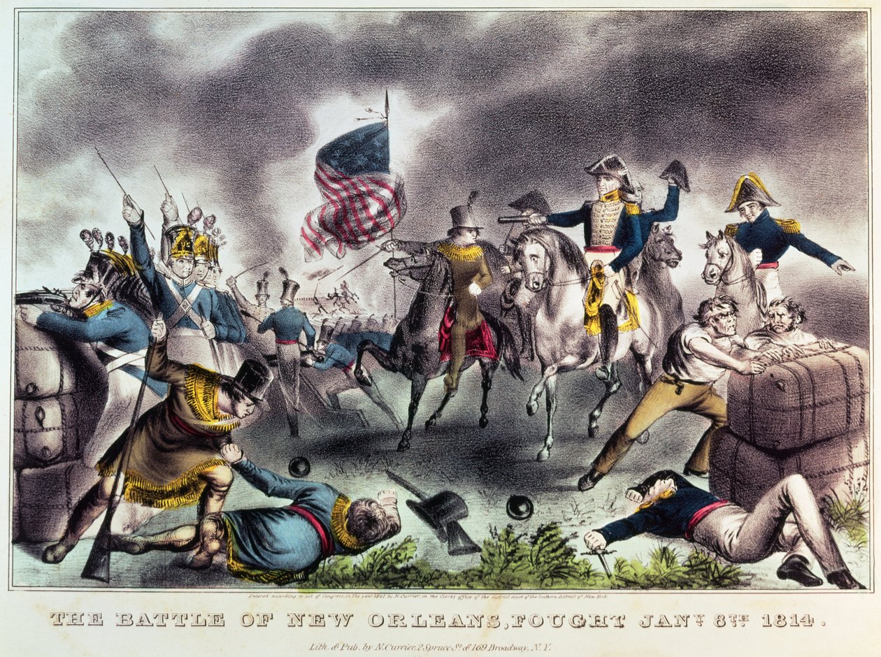 La battaglia di New Orleans, 8 gennaio 1814 da N. and Ives, J.M. Currier