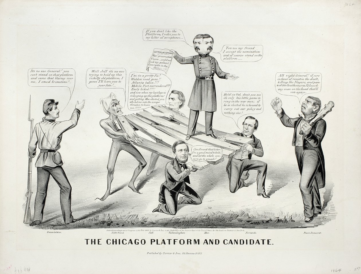 La piattaforma e il candidato di Chicago, 1864 da N. and Ives, J.M. Currier