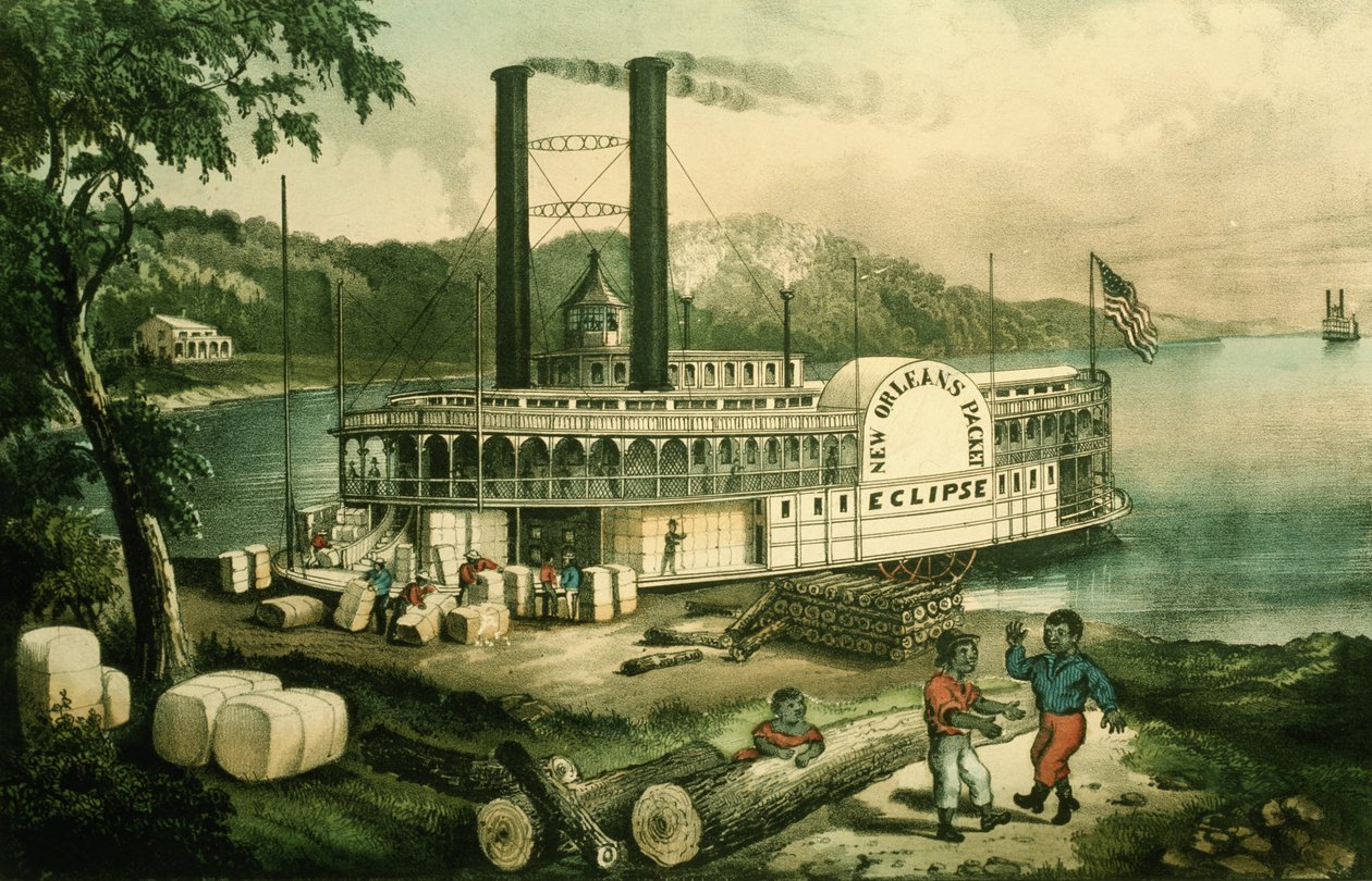 Caricamento del cotone sul Mississippi da N. and Ives J.M. (1824-95) Currier
