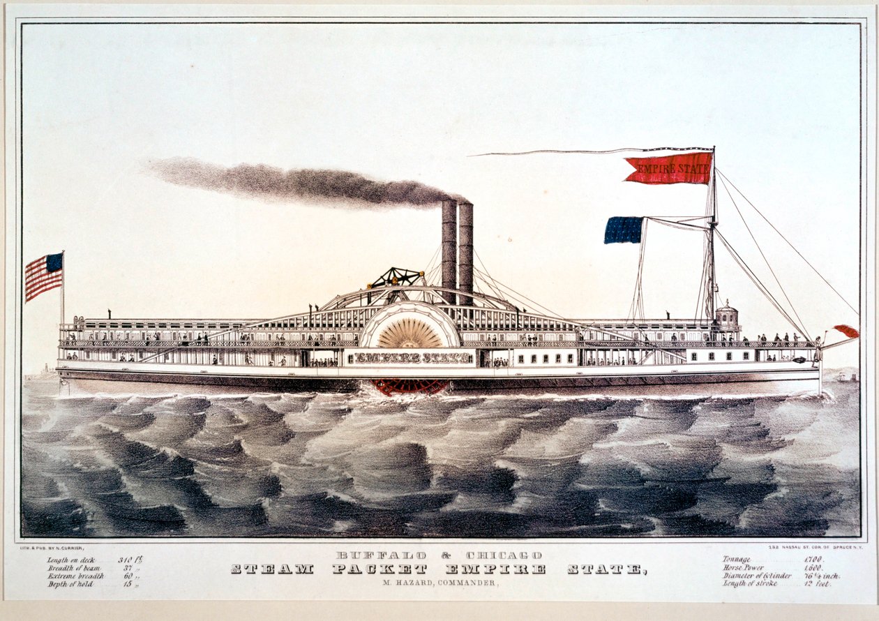 Battello a vapore Empire State, che collega Buffalo e Chicago ... (stampa a colori) da N. and Ives J.M. (1824-95) Currier