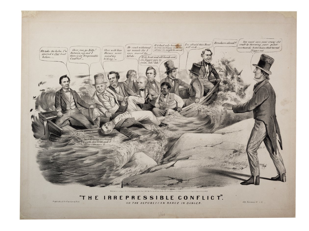 Il conflitto incontenibile o il barcone repubblicano in pericolo da N. and Ives J.M. (1824-95) Currier