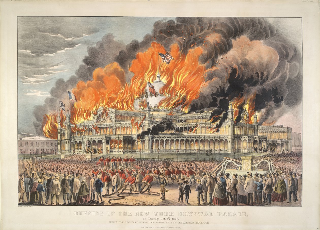 Incendio del New York Crystal Palace martedì 5 ottobre 1858 da Currier and Ives