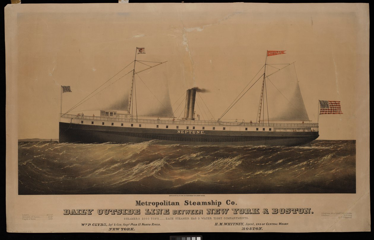Metropolitan Steamship Co. linea esterna giornaliera tra New York e Boston... Nettuno da N. and Ives J.M. (1824-95) Currier