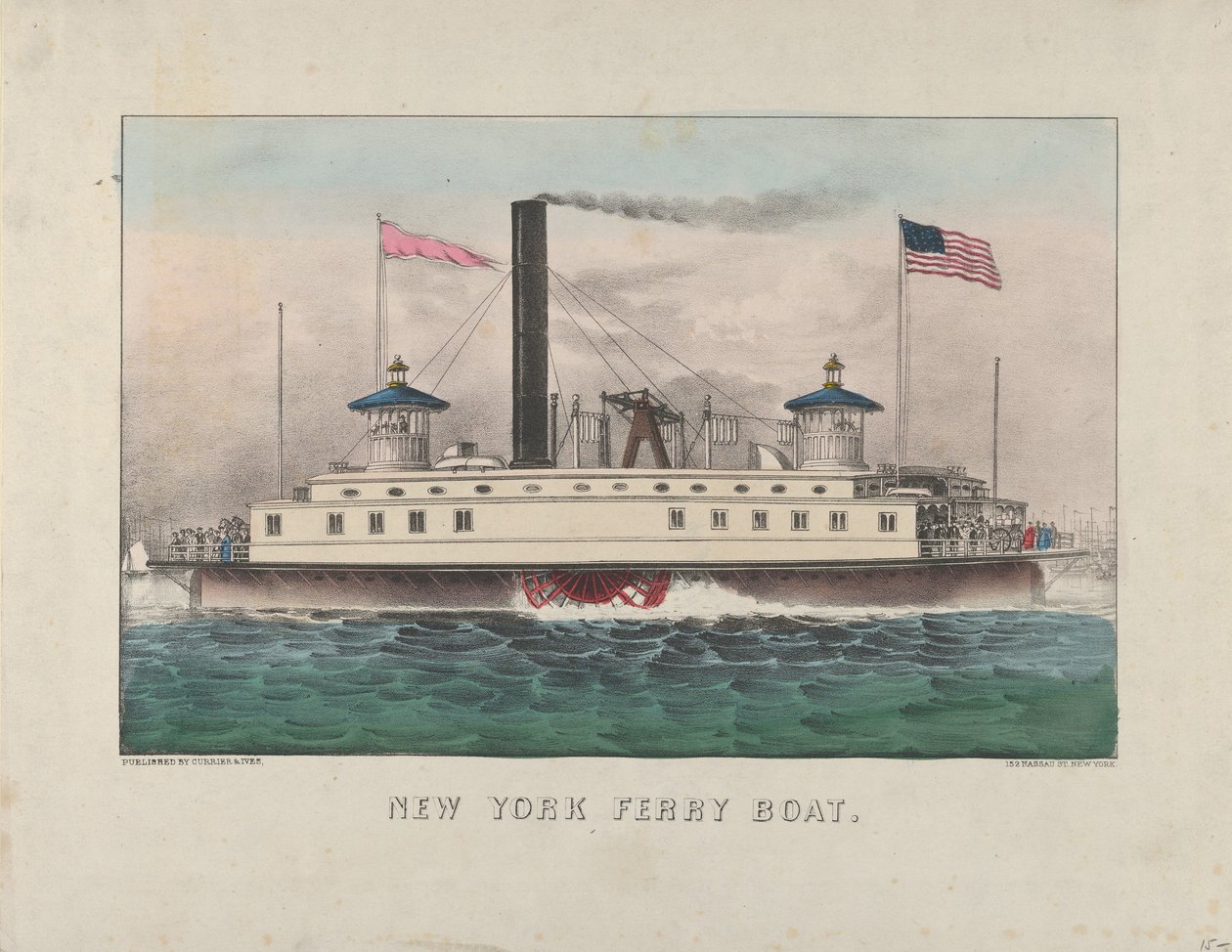 Traghetto di New York, c.1860-65 (litografia colorata a mano) da Currier and Ives