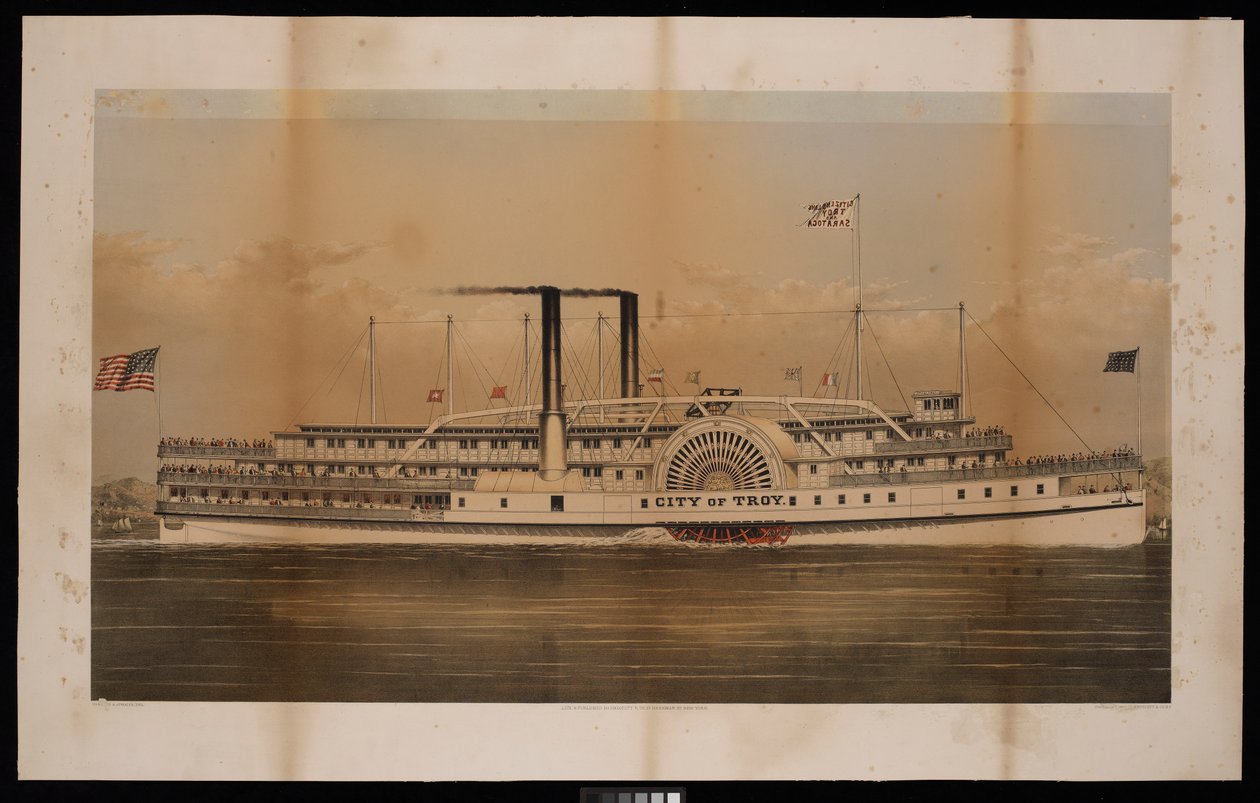 Piroscafo a pale City of Troy Citizens Line Troy e Saratoga da N. and Ives J.M. (1824 95) Currier