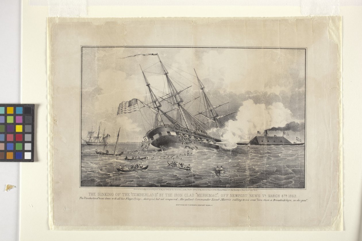 Affondamento del Cumberland da parte del Merrimac corazzato da N. and Ives J.M. (1824 95) Currier