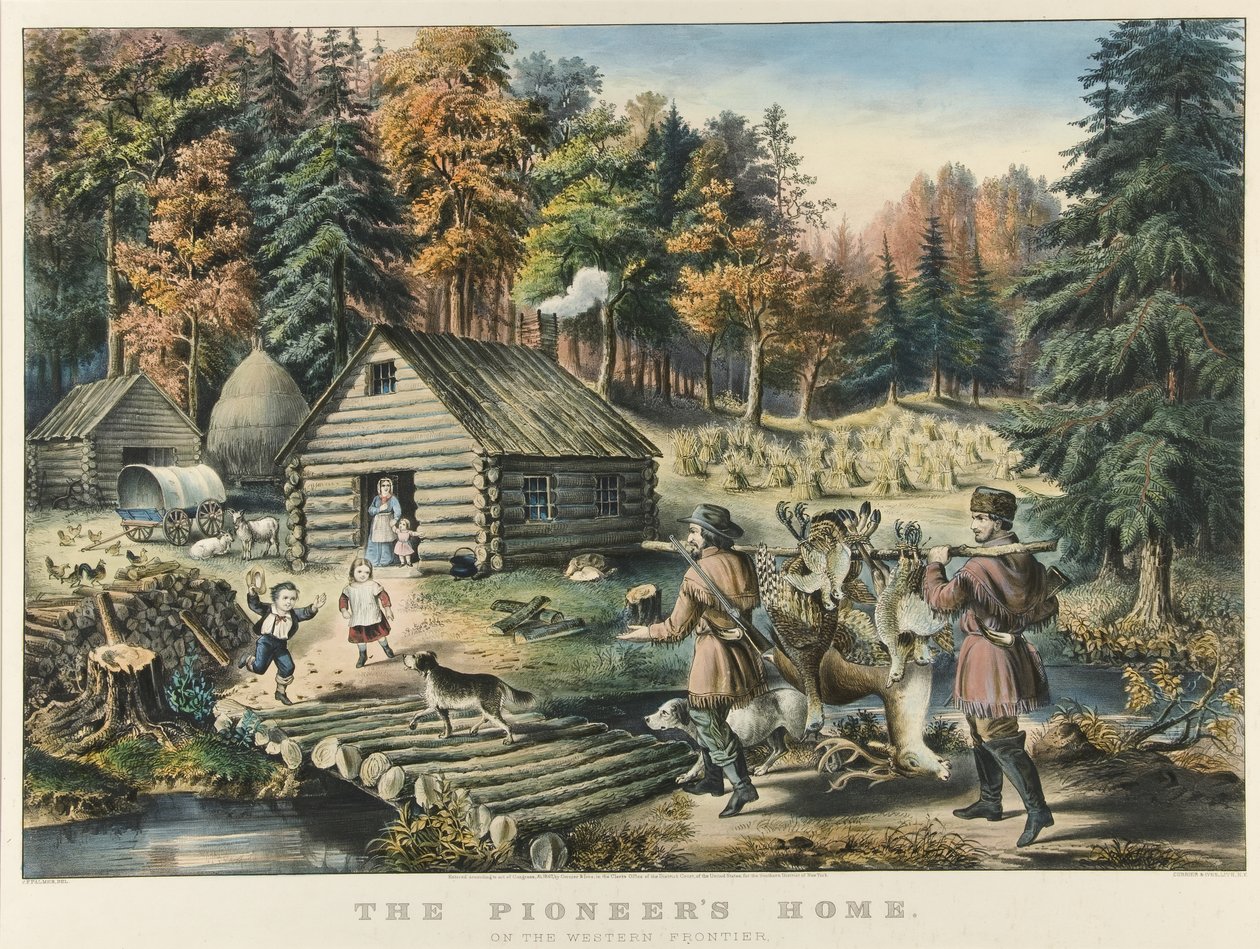 La casa del pioniere alla frontiera occidentale da Currier and Ives