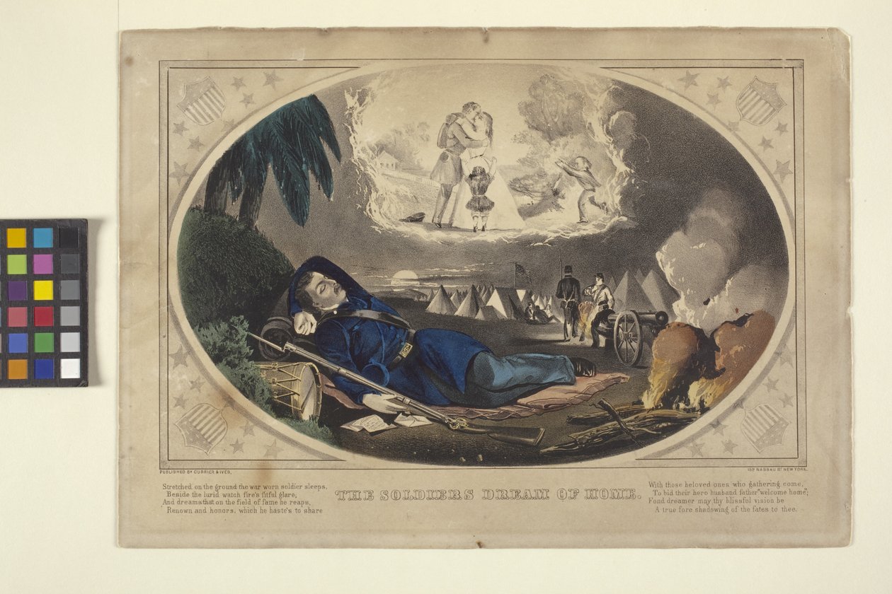 Il sogno del soldato di casa da N. and Ives J.M. (1824 95) Currier