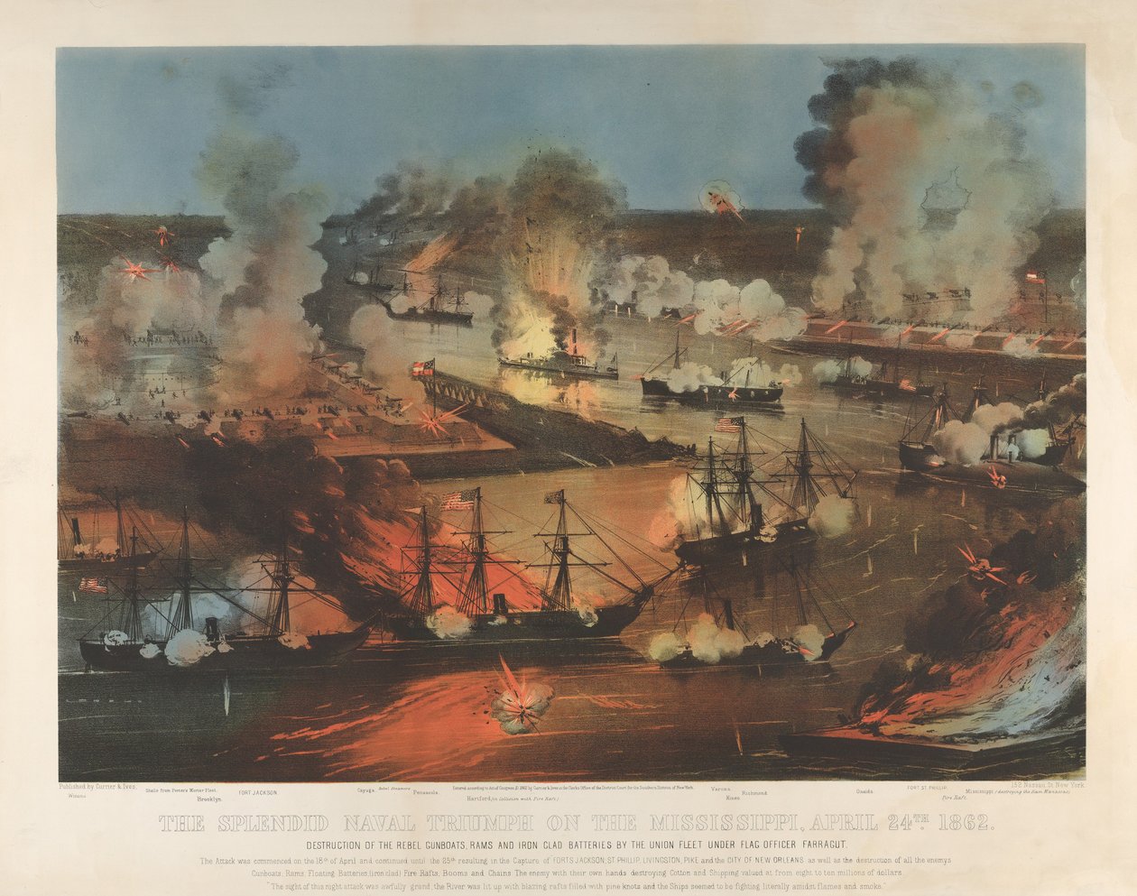Il magnifico trionfo navale sul Mississippi, 24 aprile da Currier and Ives