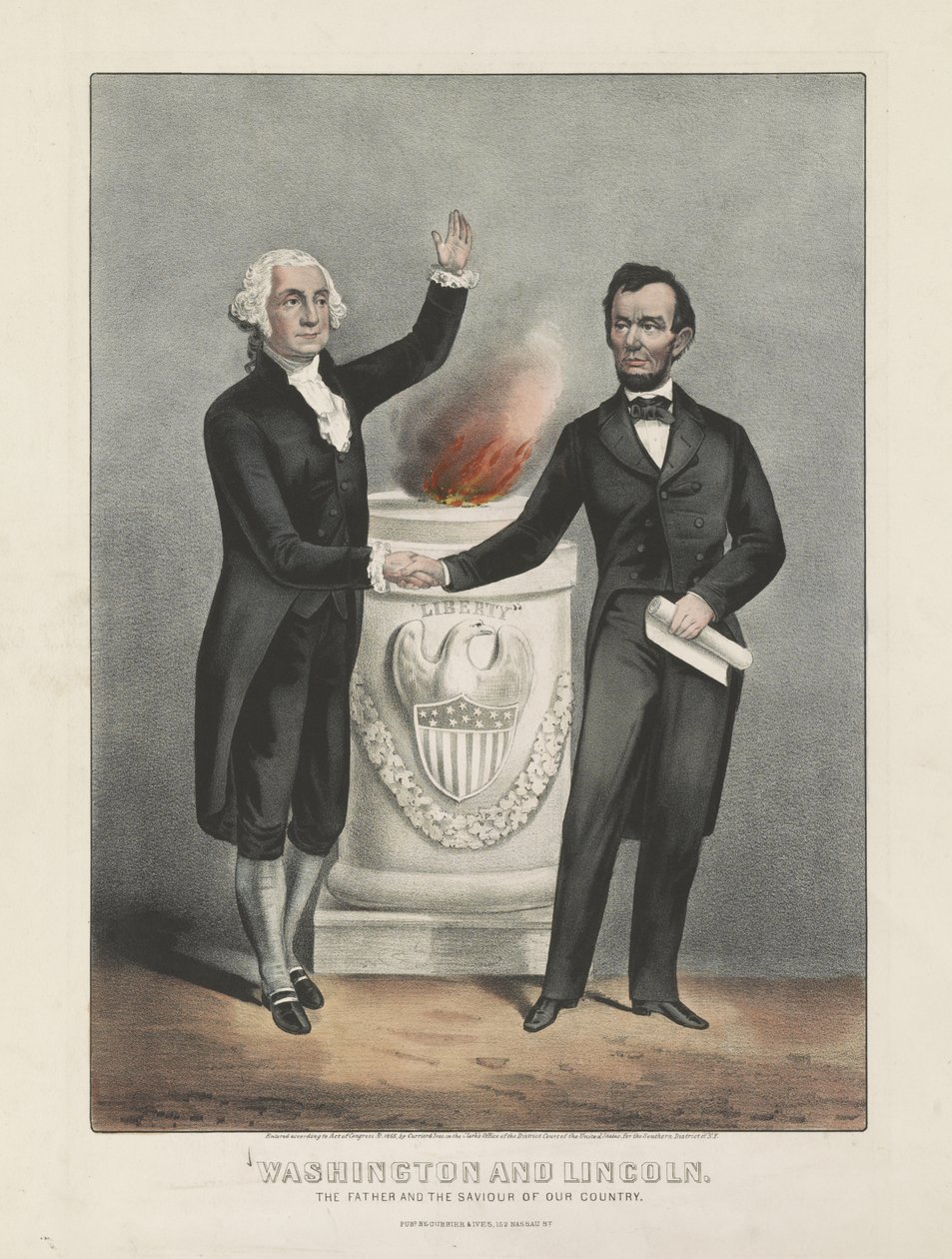 Washington e Lincoln. Il padre e il salvatore del nostro paese, c.1865 da Currier and Ives