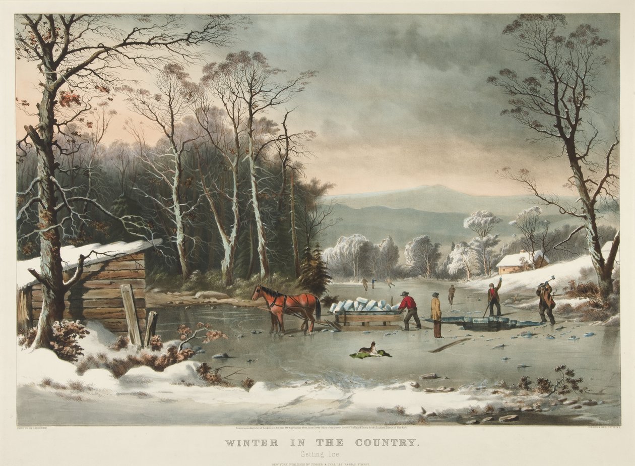 Inverno in campagna, raccolta del ghiaccio da Currier and Ives