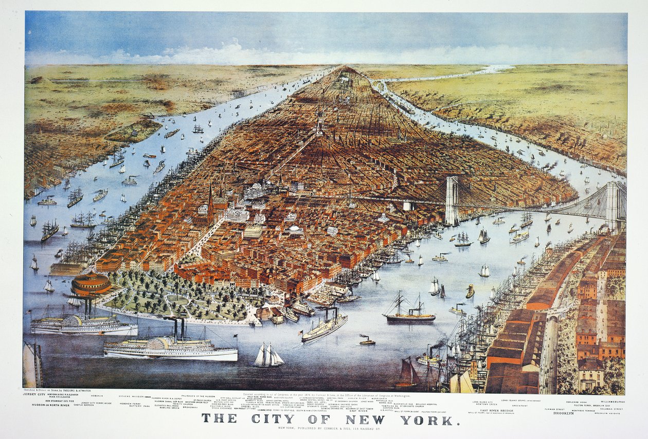 Città di New York, 1876 da N. and Ives, J.M. Currier