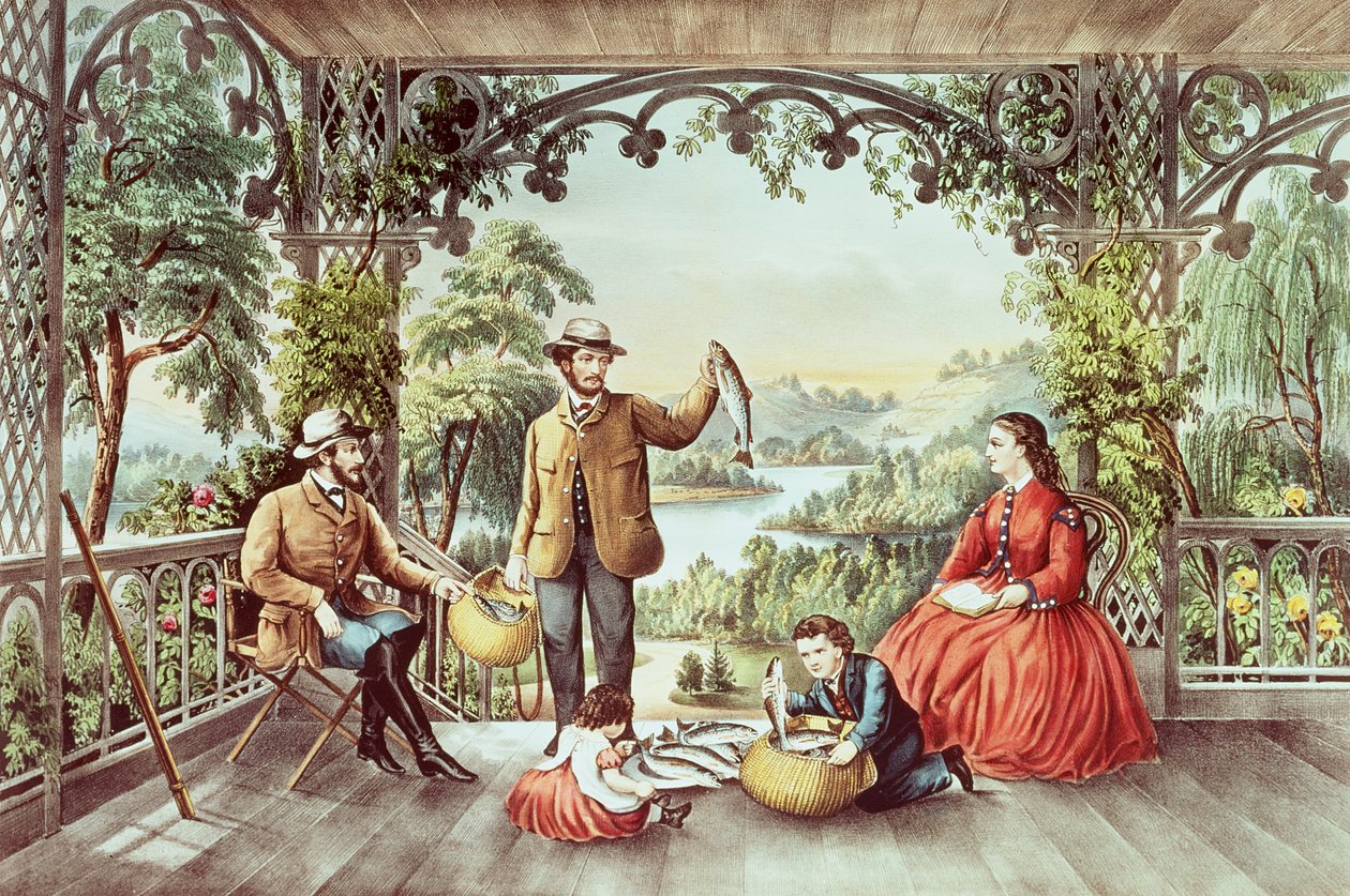 Ritorno dal ruscello, I pescatori fortunati da N. and Ives, J.M. Currier