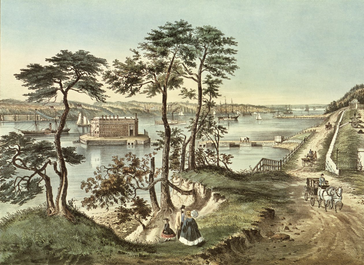 Staten Island e il Narrows da Fort Hamilton da N. and Ives, J.M. Currier