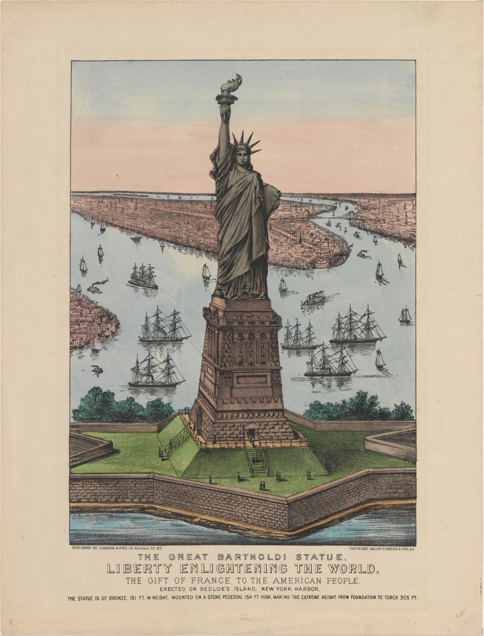 La grande statua di Bartholdi – La libertà che illumina il mondo da N. and Ives, J.M. Currier