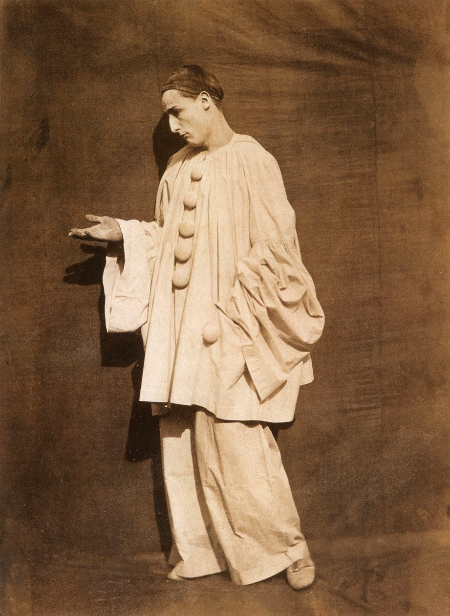 Mime Debureau: Pierrot implorante, foto di Gaspard Felix Tournachon alias Nadar e Adrien Tournachon alias Nadar il Giovane da Nadar