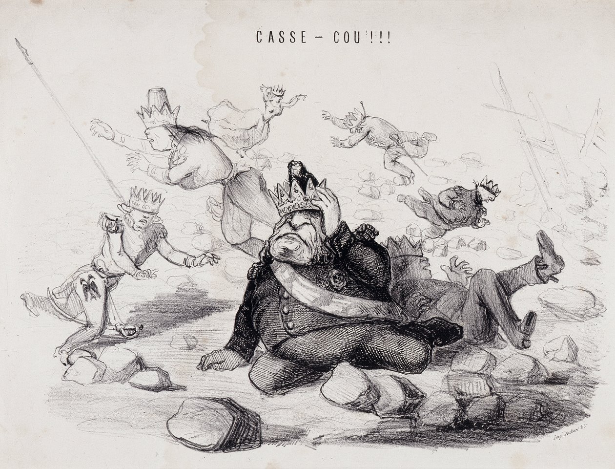 Dareneck!!! (Collo spezzato). Litografia di Gabriel Aubert, stampatore a Parigi che pubblica il giornale "La Caricature" da Nadar