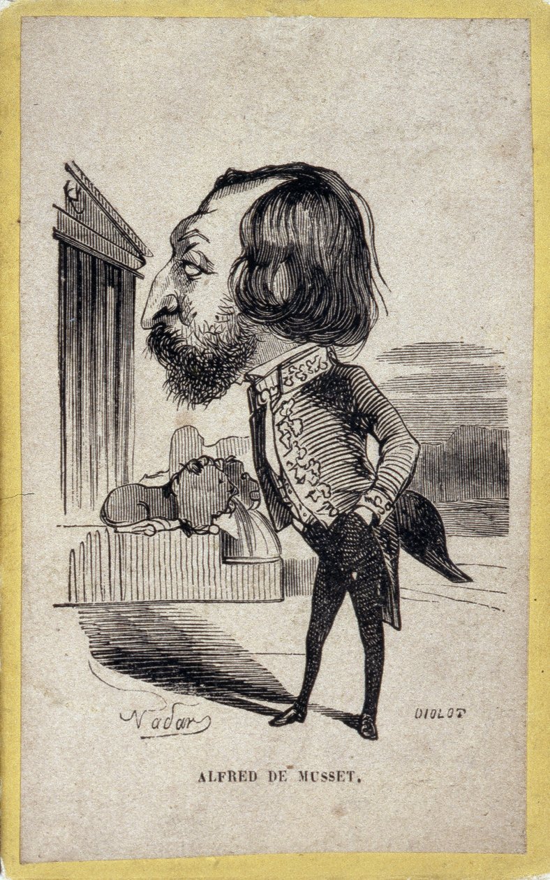 Ritratto-caricatura di Alfred de Musset, poeta e drammaturgo francese da Nadar