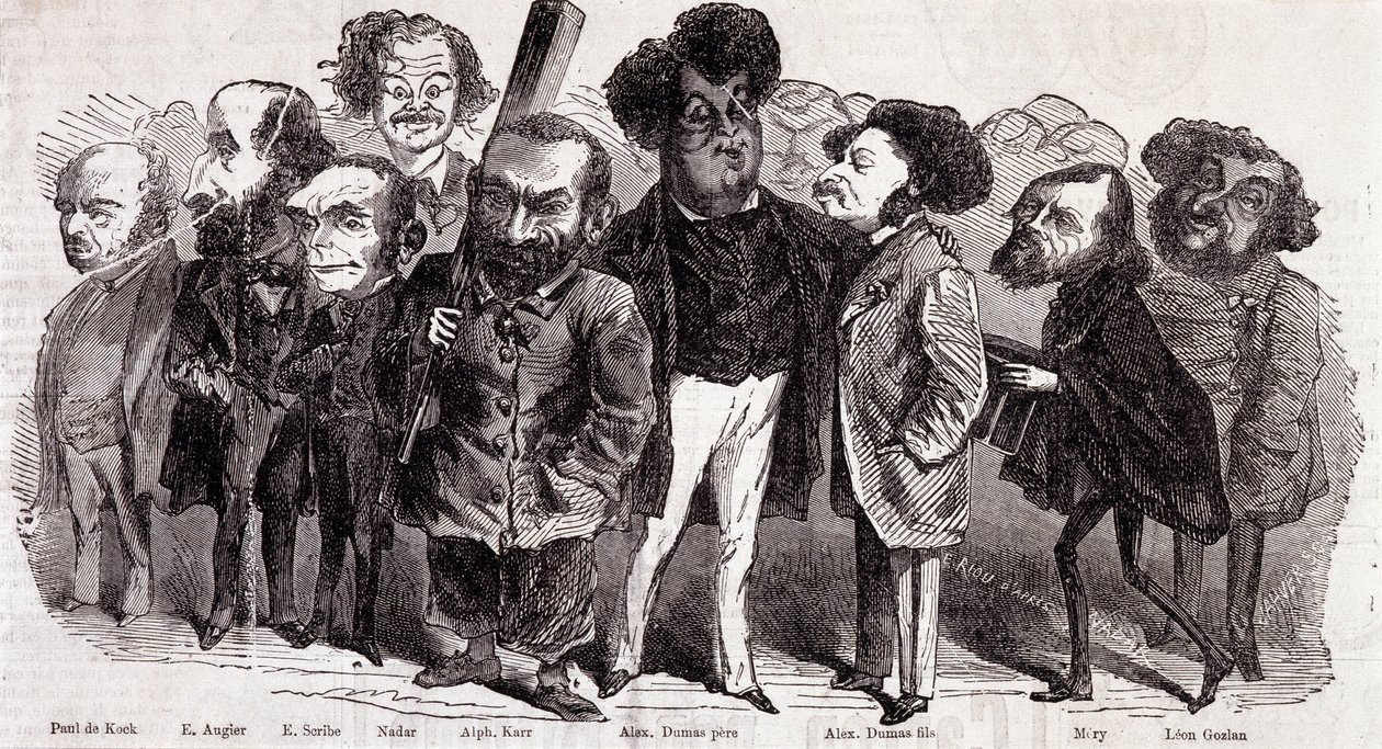Ritratti di scrittori Paul de Kock (1793-1871), Emile Augier (1820-1889), Eugene Scribe (1791-1861), Felix Nadar, Alphonse Karr (1808-1890), Alexandre Dumas padre (1802-1870) e Alexandre Dumas Jr. (1824-1895), Joseph Mery (1798-1866) e Leon Gozan (1803-1 da Nadar