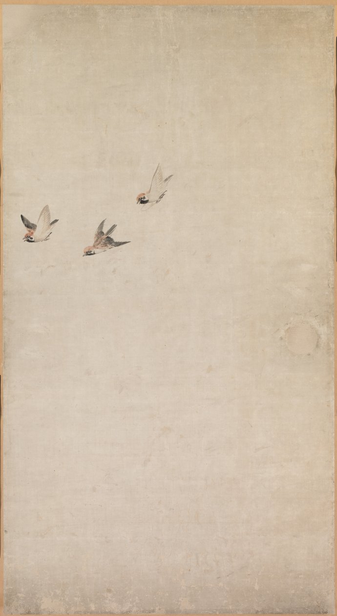 Cuccioli, Passeri e Crisantemi da Nagasawa Rosetsu