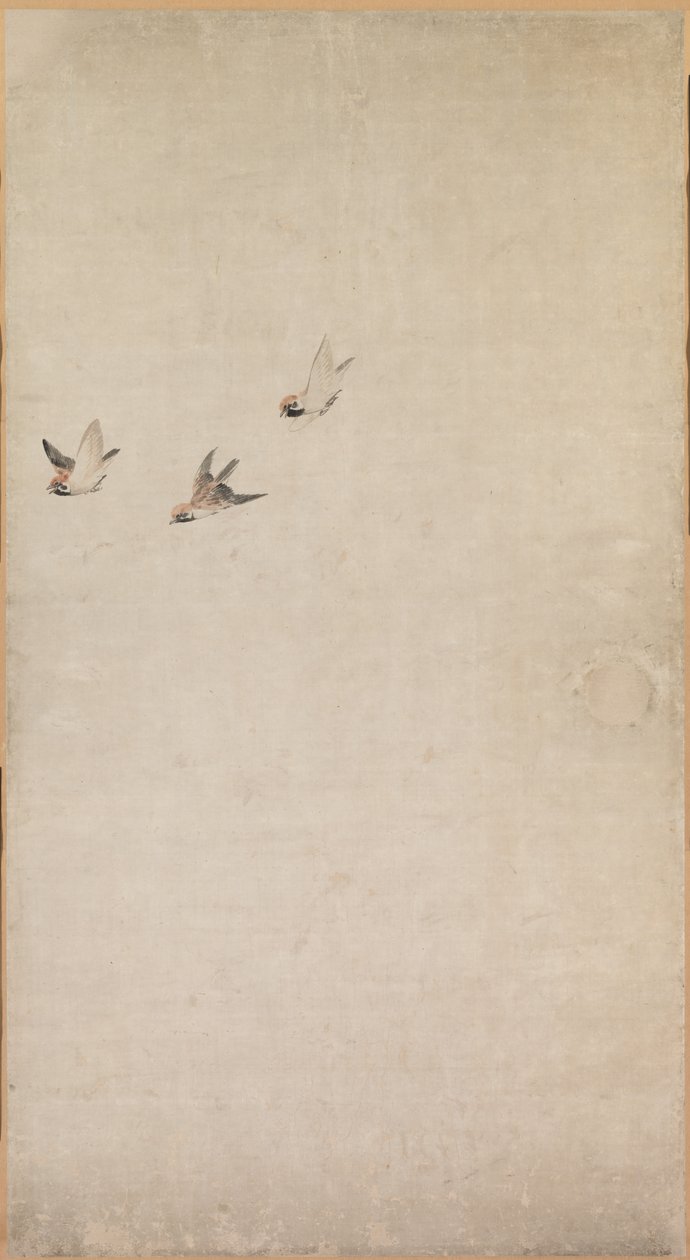 Cuccioli, passeri e crisantemi, 1754-1799 da Nagasawa Rosetsu
