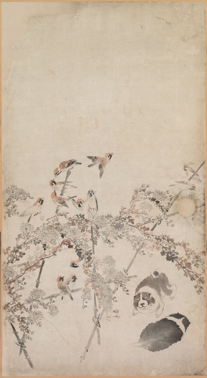 Cuccioli, Passeri e Crisantemi, 1754-1799 da Nagasawa Rosetsu