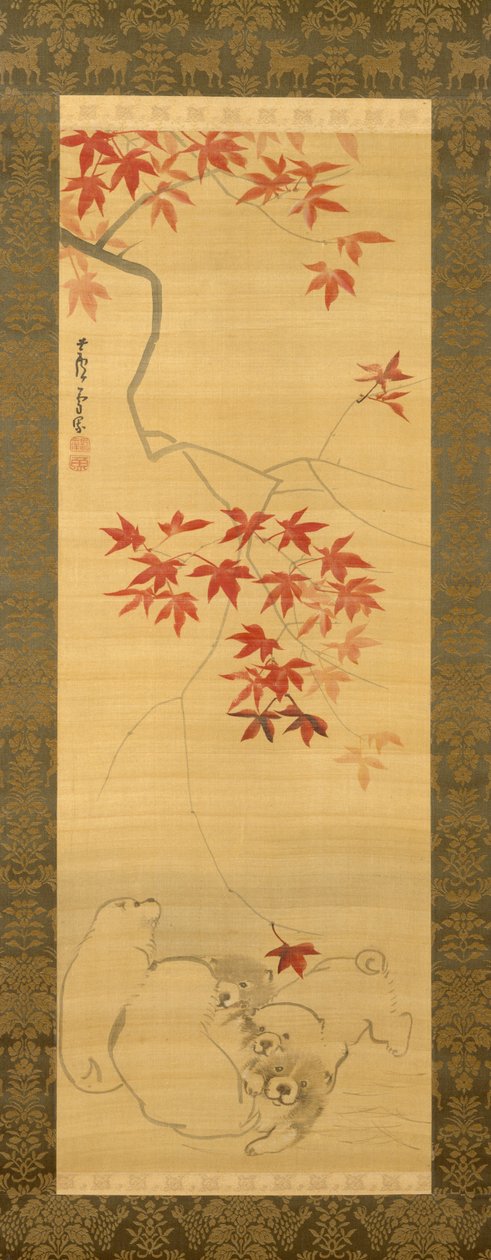 Welpen unter einem Ahornzweig da Nagasawa Rosetsu
