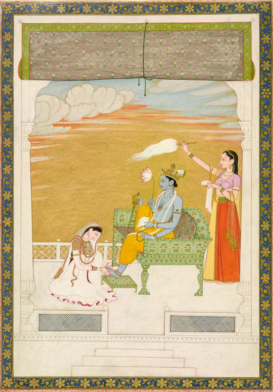 Lakshmi massaggia il piede di Vishnu da Nainsukh Manju