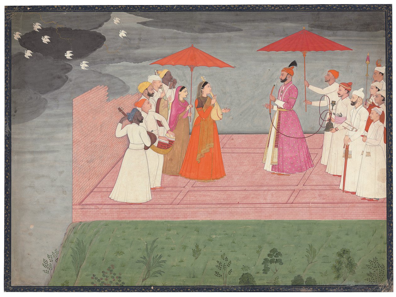 Musicisti che suonano un raga per Balwant Dev Singh durante la stagione delle piogge, c.1745-50 da Nainsukh