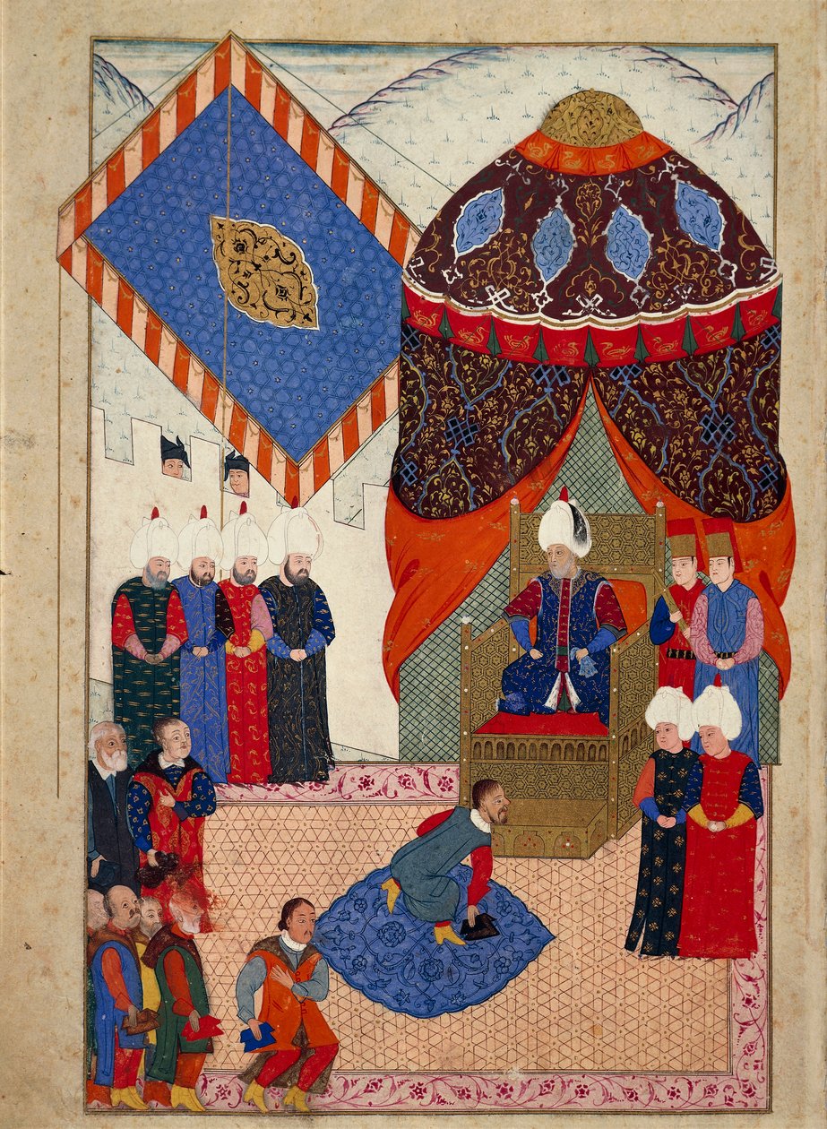 La ricezione del principe ereditario ungherese Zsigismond Janos da parte di Solimano I il 29 giugno da Nakkaş Osman